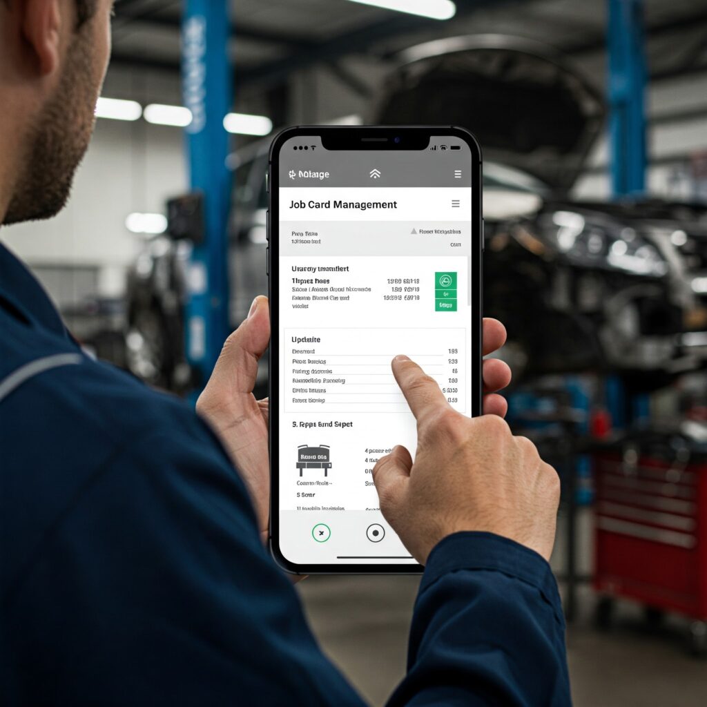 mobile view of a tech updating a job card mid-repair