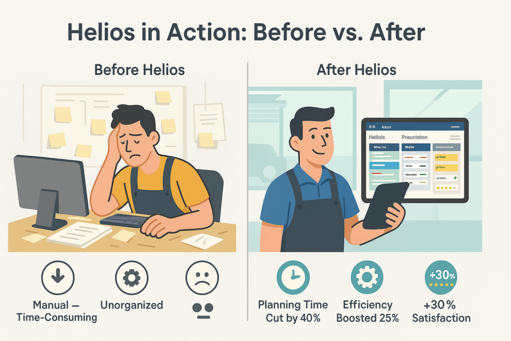 Before-and-after comparison graphic with key metrics.