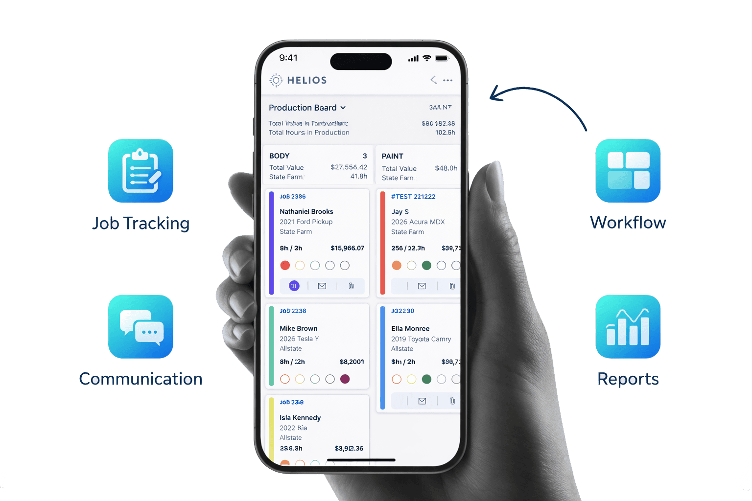 transparent hand holding phone with helios